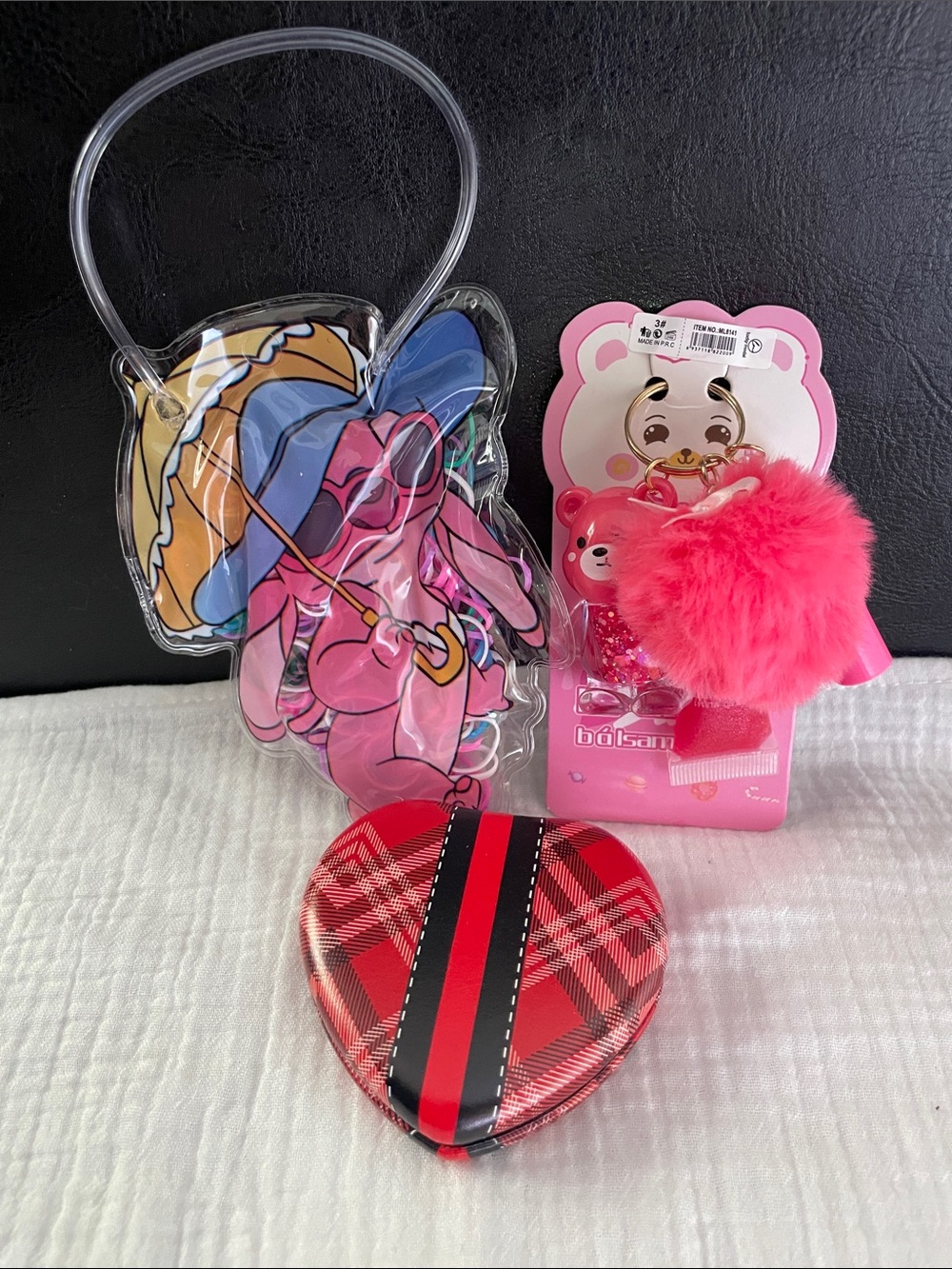 SET OF 4 New items - lip gloss key chain, Berry Lip gloss, mirror & pk of bands - Picture 3 of 14